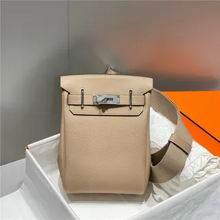 Hermès Brown Silver Pebbled Leather Flap-Top Closure Tote Bag 19