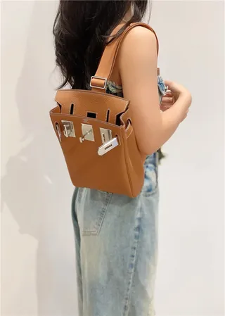 Hermès Brown Silver Pebbled Leather Flap-Top Closure Tote Bag 21