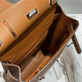Hermès Brown Silver Pebbled Leather Flap-Top Closure Tote Bag 22