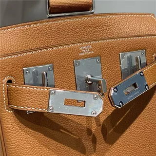 Hermès Brown Silver Pebbled Leather Flap-Top Closure Tote Bag 23