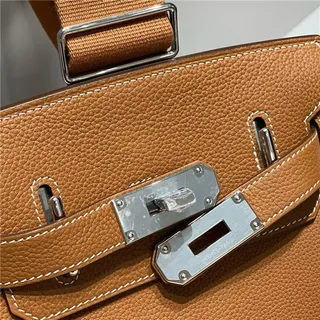 Hermès Brown Silver Pebbled Leather Flap-Top Closure Tote Bag 24