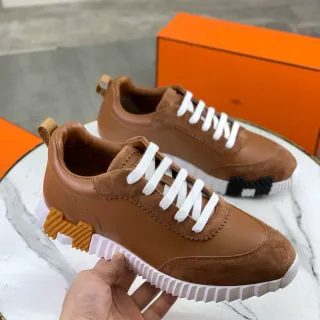 Hermès Brown White Tan Leather And Suede Upper Flat Laces Lifestyle Sneakers