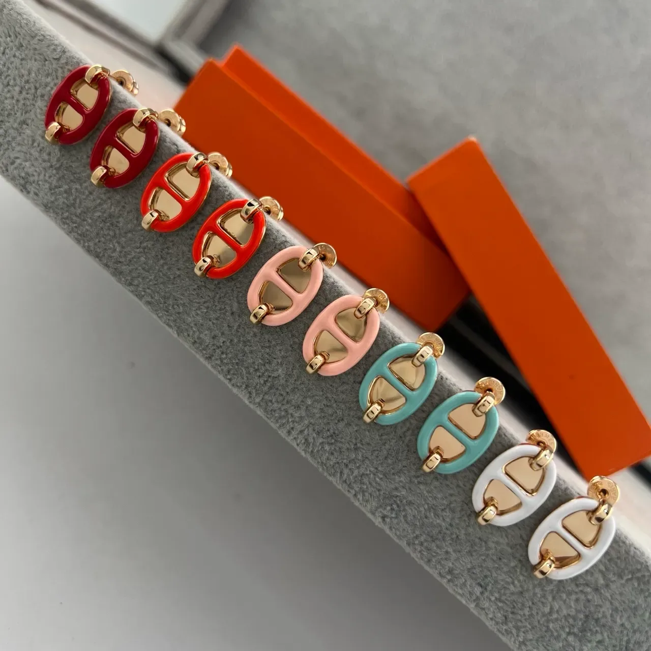 Hermès Chaine d'Ancre Enamel Double-H Stud Earrings 3