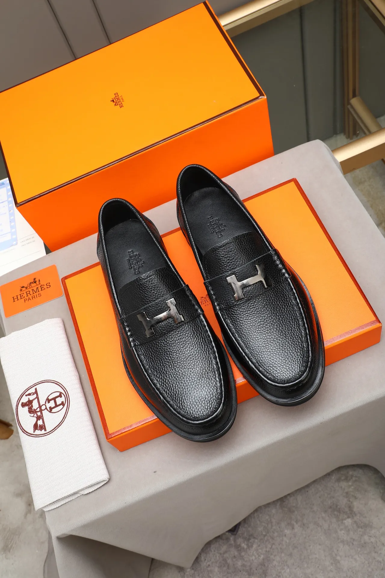 Hermès Chypre Loafer Black Pebbled Leather Slip-On Loafer 3