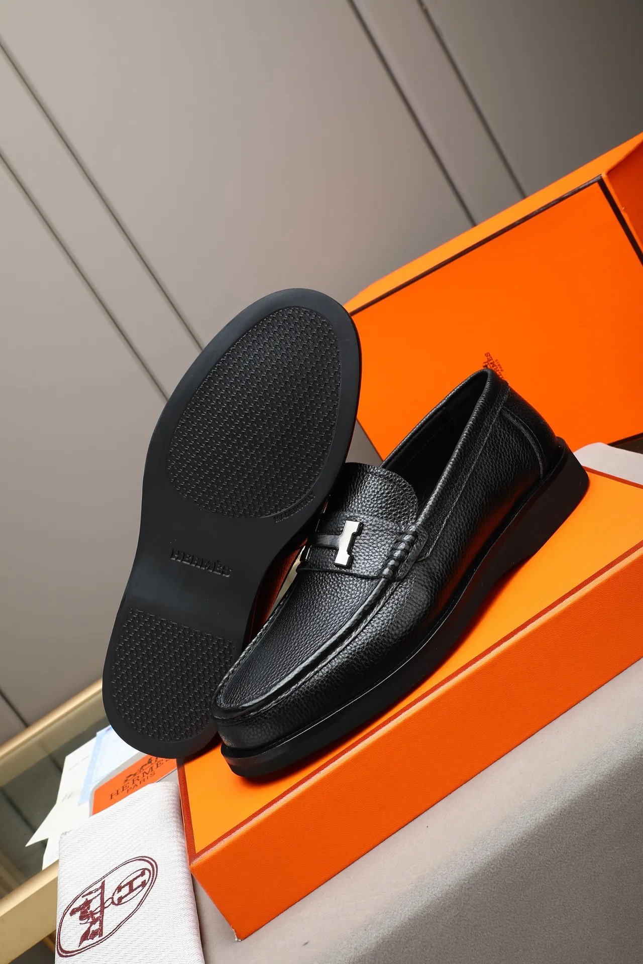 Hermès Chypre Loafer Black Pebbled Leather Slip-On Loafer 4