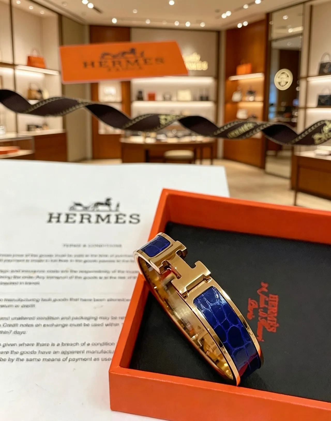 Hermès Clic H Blue Enamel Alligator-Texture Rose Gold Bracelet 2