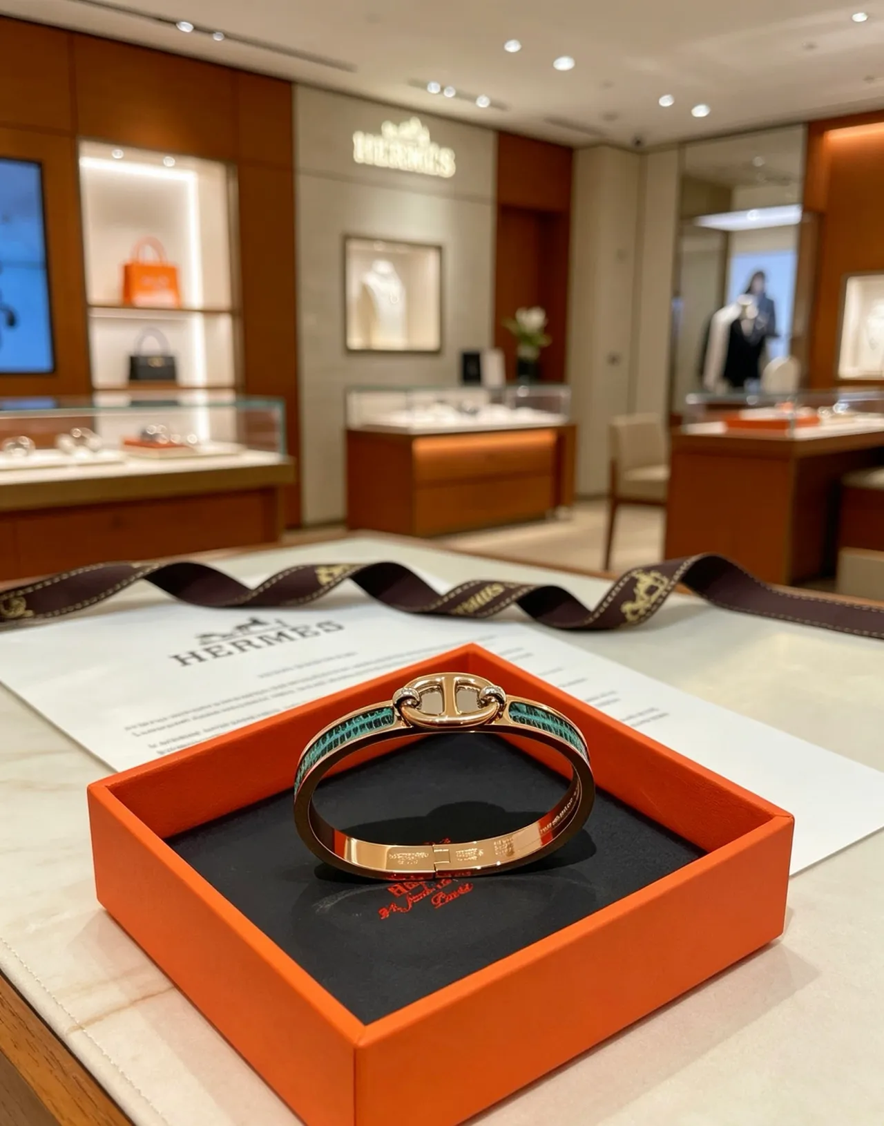 Hermès Clic H Gold Green Toggle Clasp Rose Metal Bracelet 5