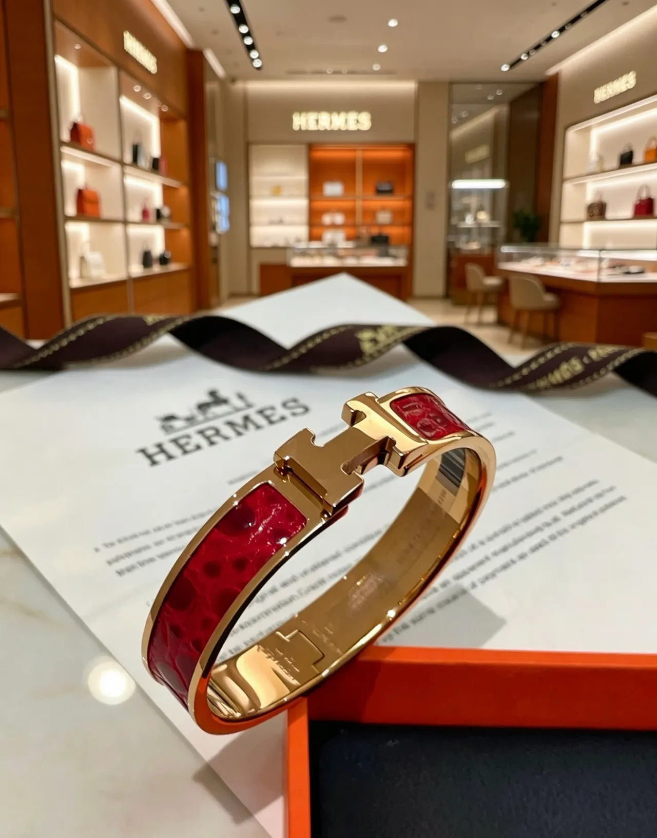 Hermès Clic H Red Enamel Gold-Tone Bracelet 4
