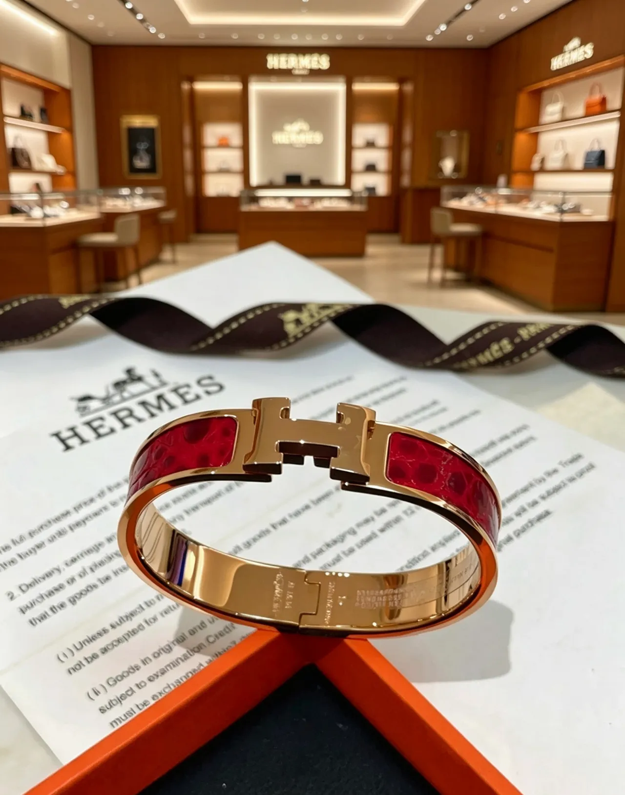 Hermès Clic H Red Enamel Gold-Tone Bracelet 6
