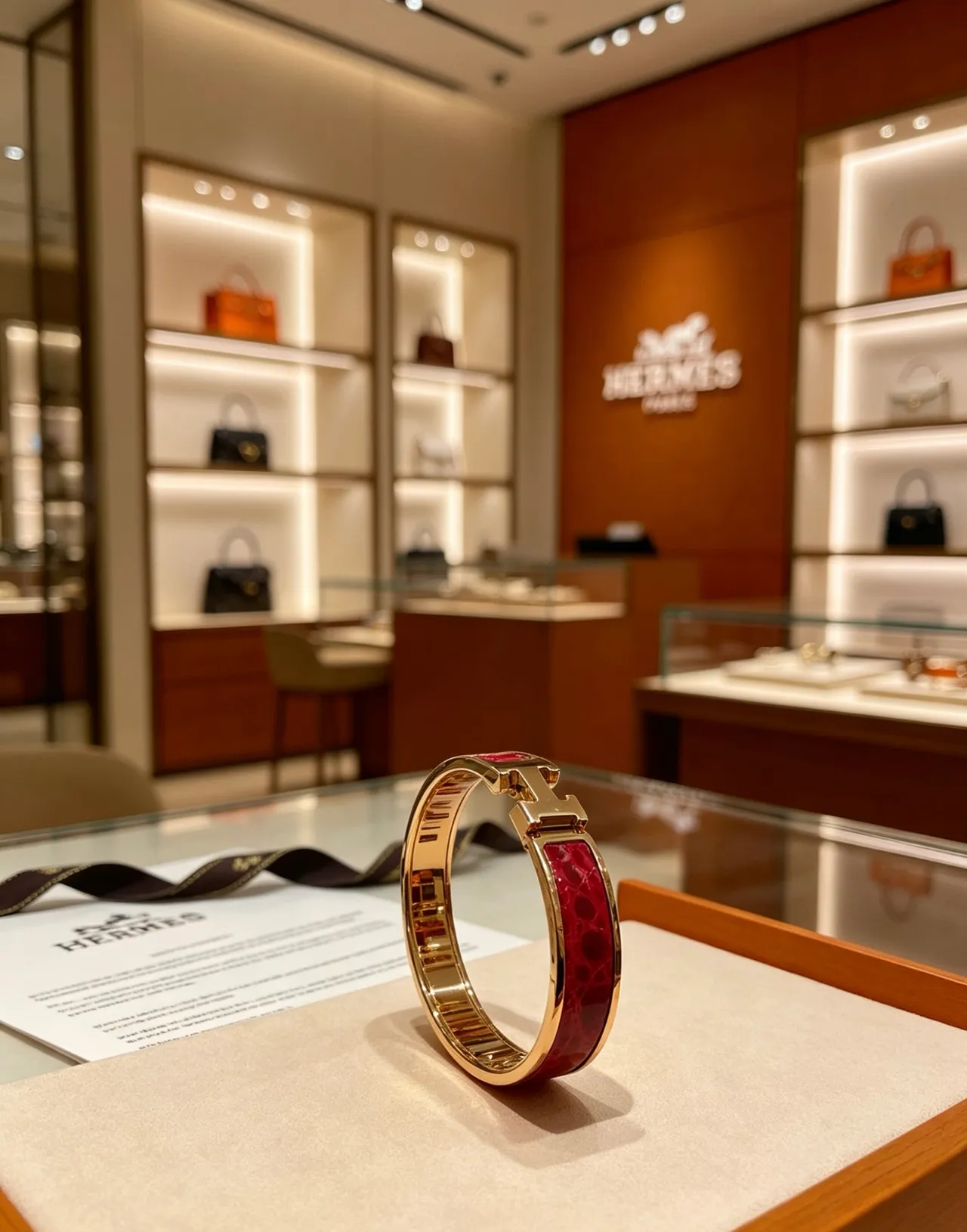 Hermès Clic H Red Enamel Gold-Tone Bracelet 7