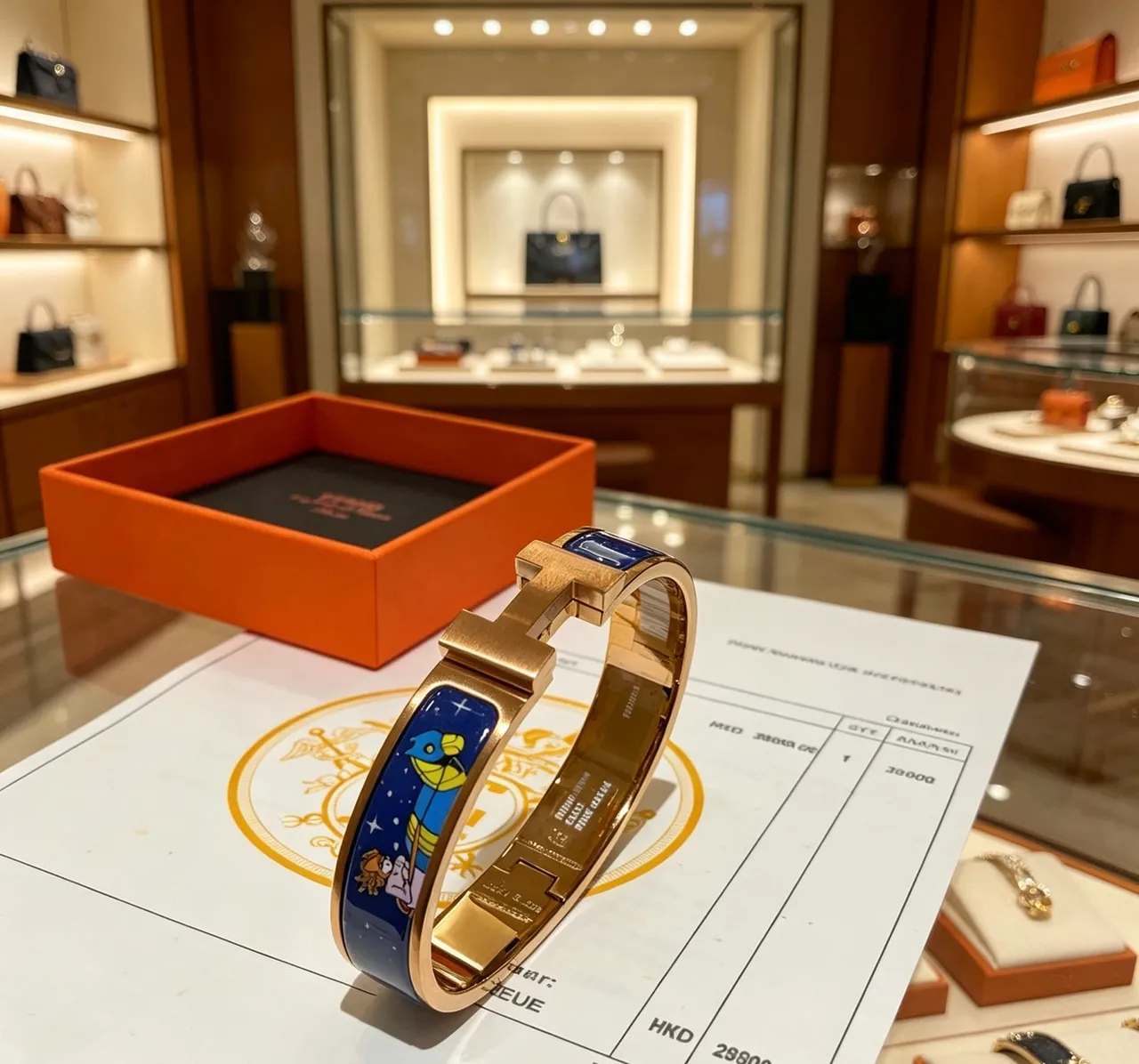 Hermès Clic H Rose Azalée Enamel Bracelet 7