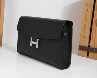 Hermès Constance Brown Beige Pebbled Leather H-Shaped Metal Clasp Messenger Bag 19