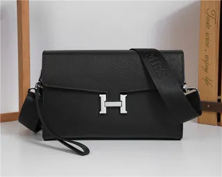 Hermès Constance Brown Beige Pebbled Leather H-Shaped Metal Clasp Messenger Bag 21