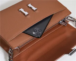 Hermès Constance Brown Beige Pebbled Leather H-Shaped Metal Clasp Messenger Bag 24
