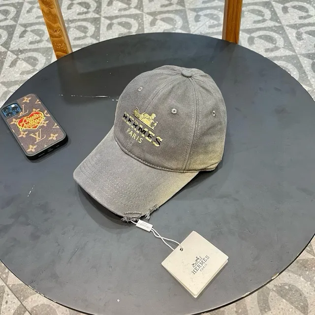 Hermès brodé Calèche logo charbon lavé casquette de baseball 3