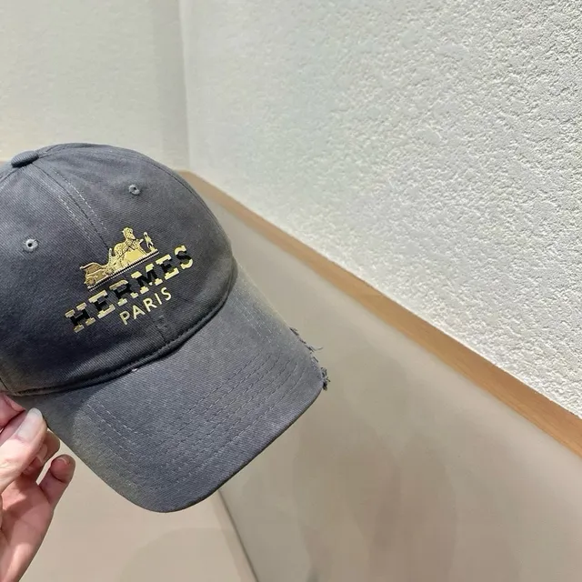 Hermès brodé Calèche logo charbon lavé casquette de baseball 5