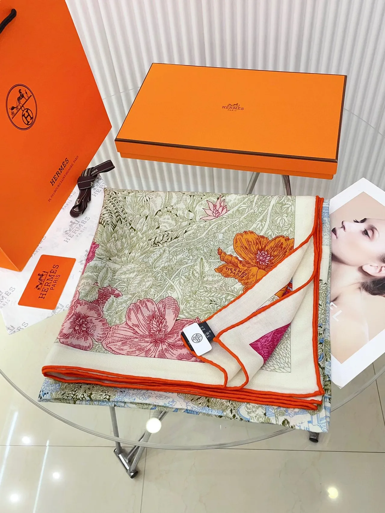 Hermès Floral Print Multicolor Silk Scarf 5