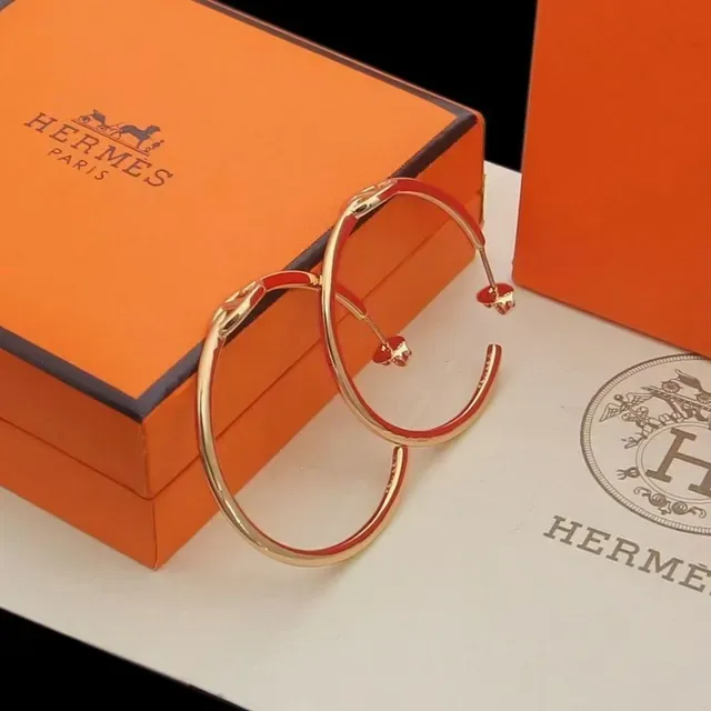 أقراط حلقية Hermès ذهبية ومينا أحمر 3