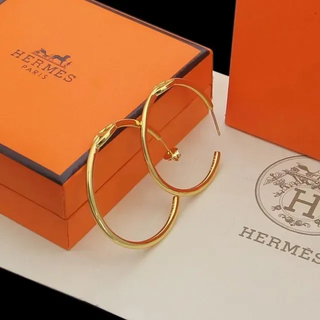 أقراط حلقية Hermès ذهبية ومينا أحمر 6