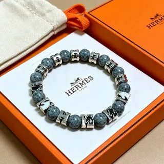 Hermès Cinza Preto Pulseira de Pedras e Metal