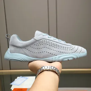 Hermès Gray Blue Perforated Wave-Patterned Suede Color-Blocked Pale Accents Lifestyle Sneakers