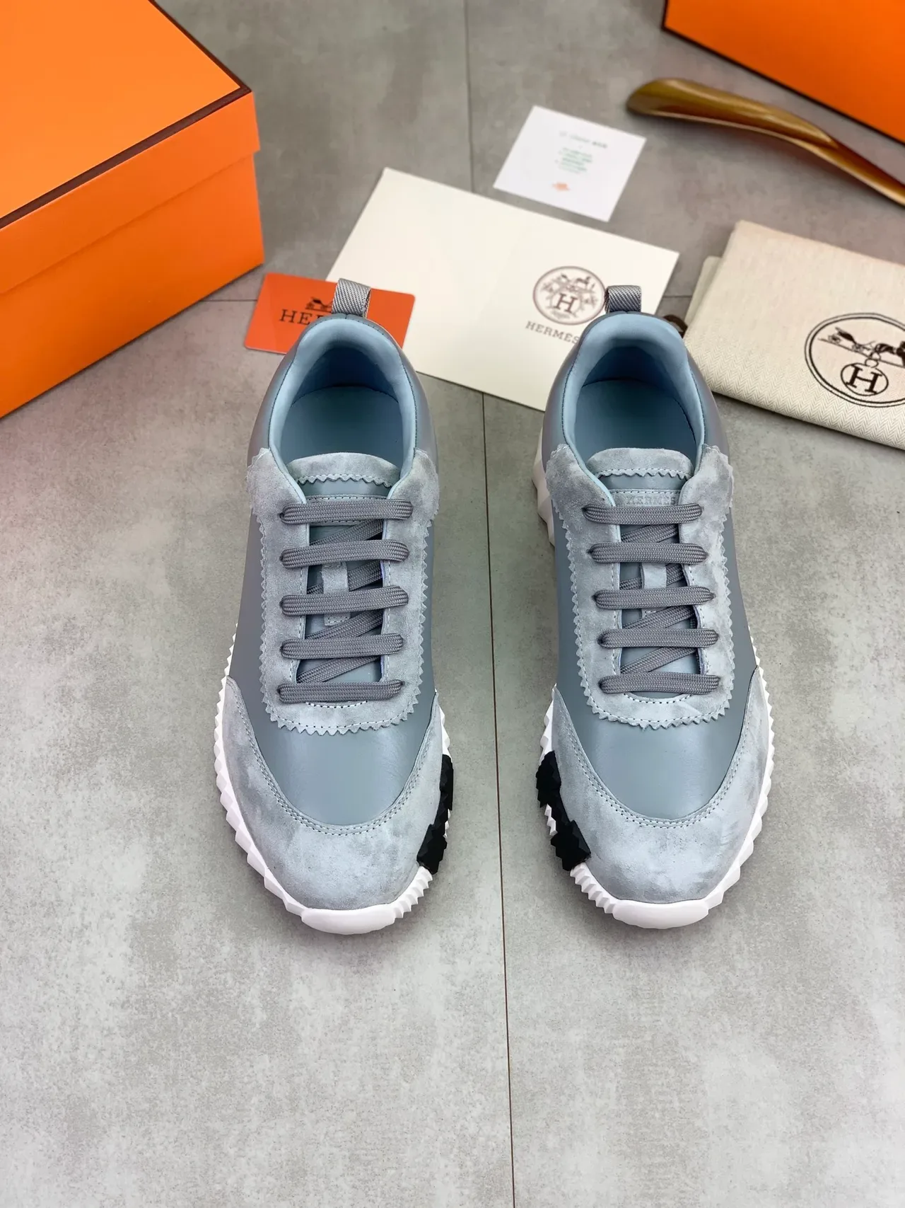 Hermès Gray Leather-Suede Lifestyle Sneakers 2
