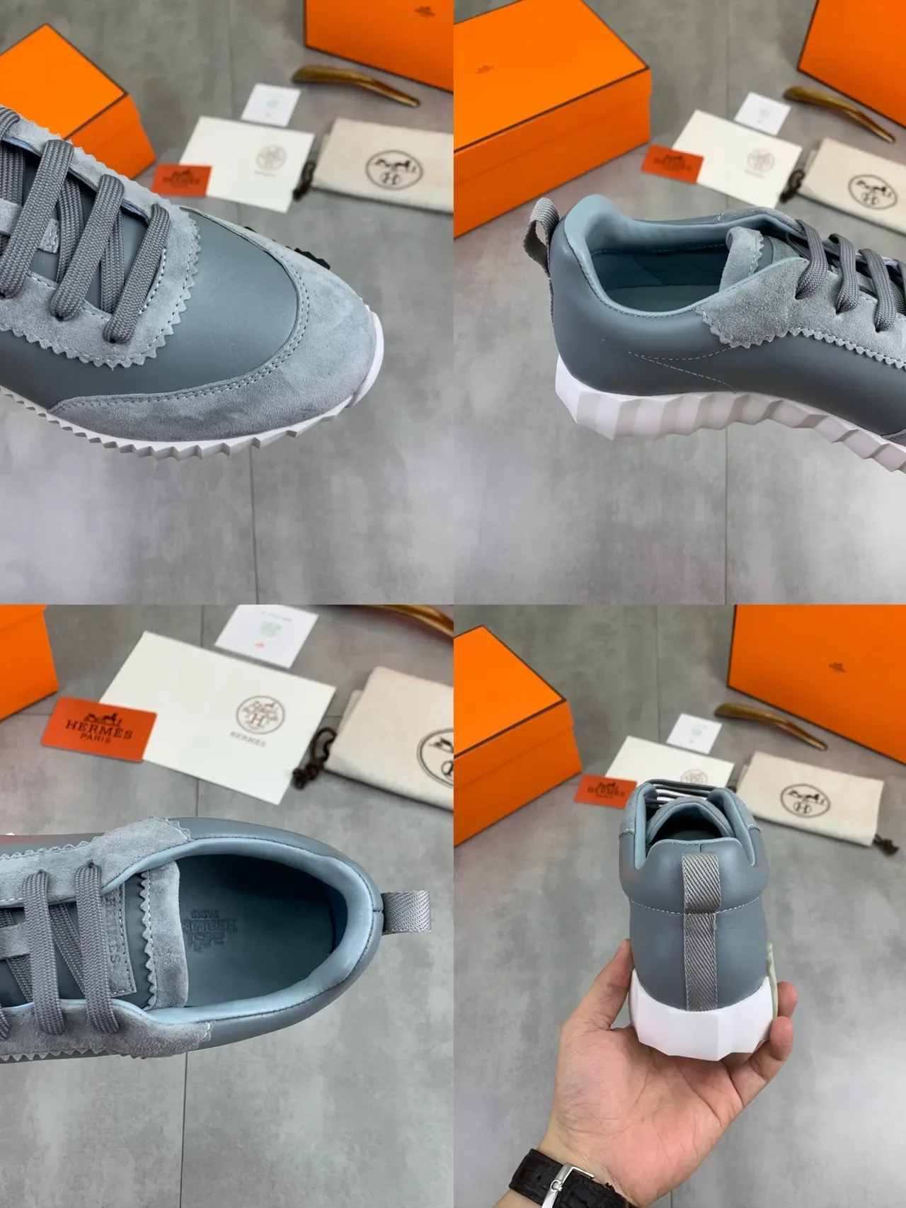 Hermès Gray Leather-Suede Lifestyle Sneakers 4