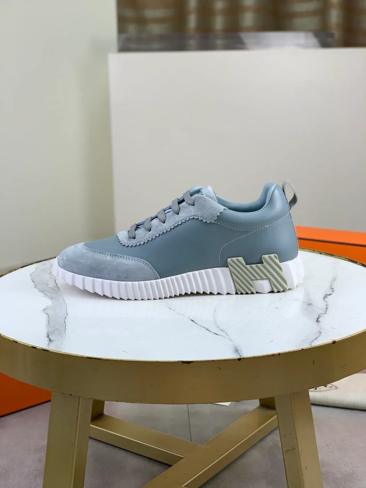 Hermès Gray Leather-Suede Lifestyle Sneakers 6