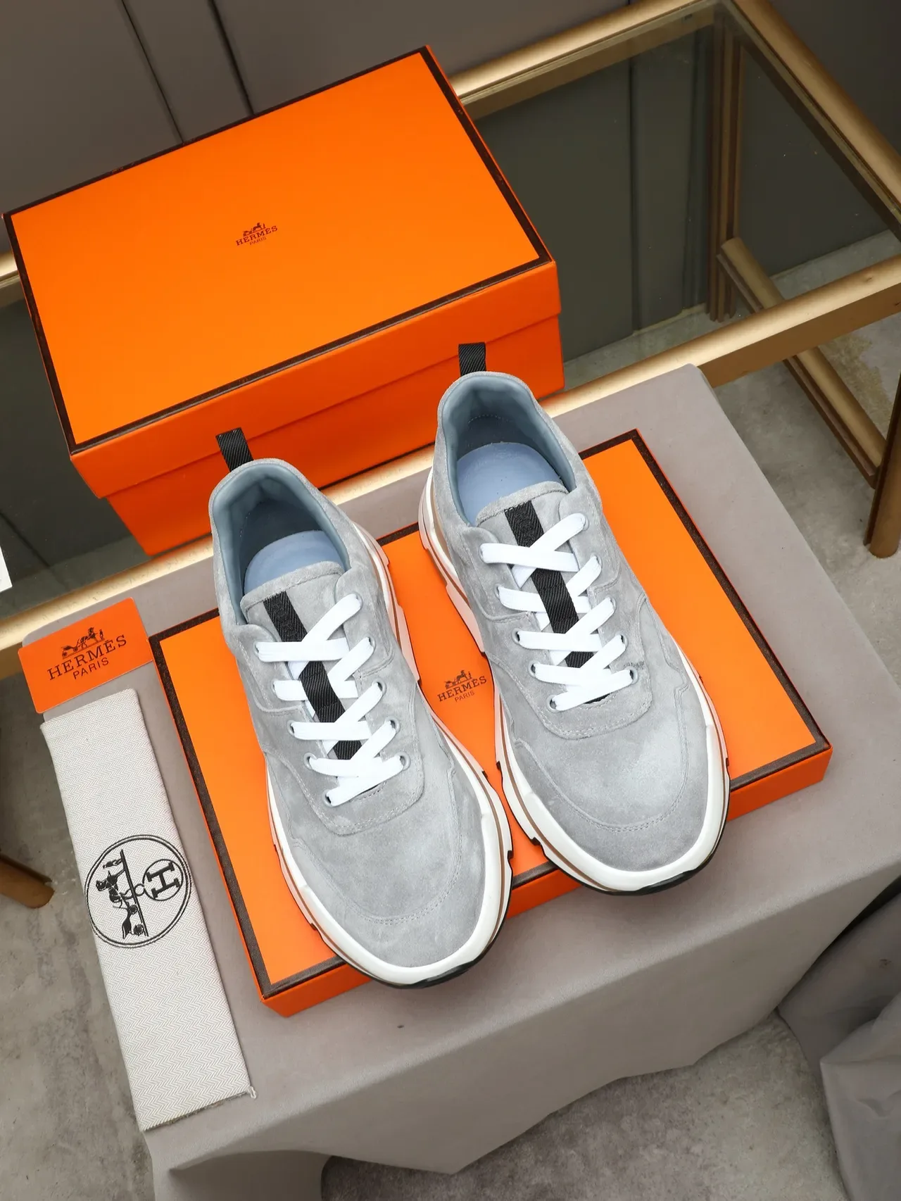 Hermès Gray Suede Chunky Sole Lifestyle Sneaker 2