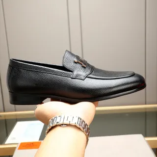 Loafers Hermès H Buckle Couro Preto Texturizado