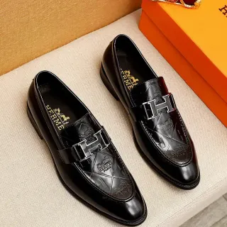 Hermès H-Buckle Loafers Couro Polido Preto