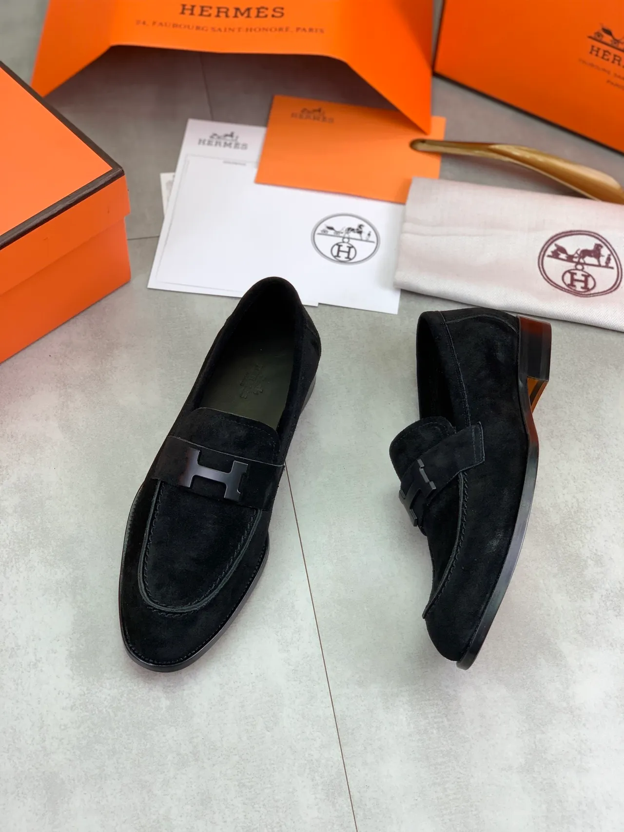 Hermès H Loafer Black Suede Loafers 4