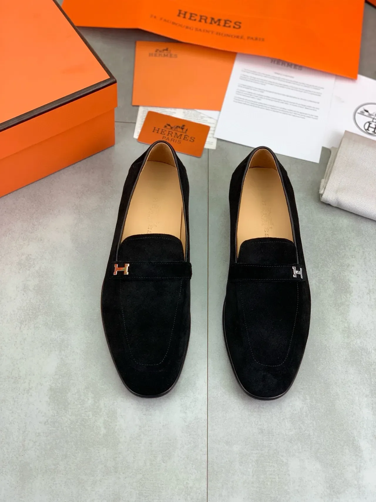 Hermès H-Loafer Black Suede Loafers 5