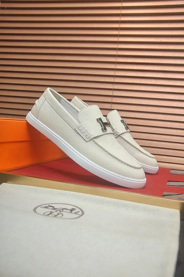 Hermès H Loafer Off-White Pebbled Leather Loafers 2