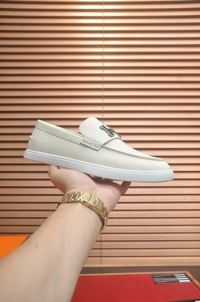 Hermès H Loafer Off-White Pebbled Leather Loafers 4