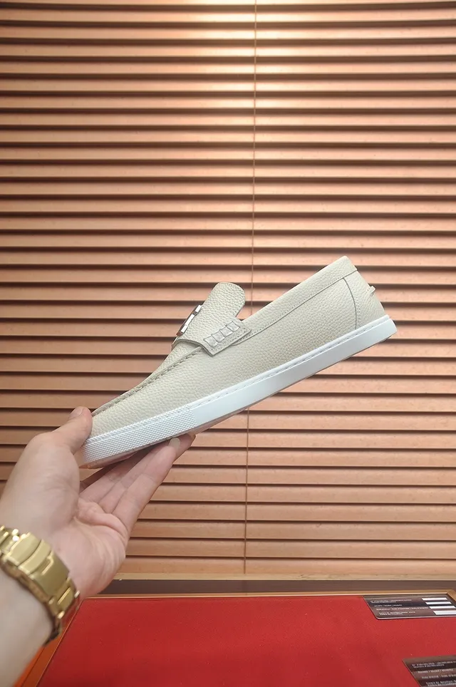 Hermès H Loafer Off-White Pebbled Leather Loafers 5