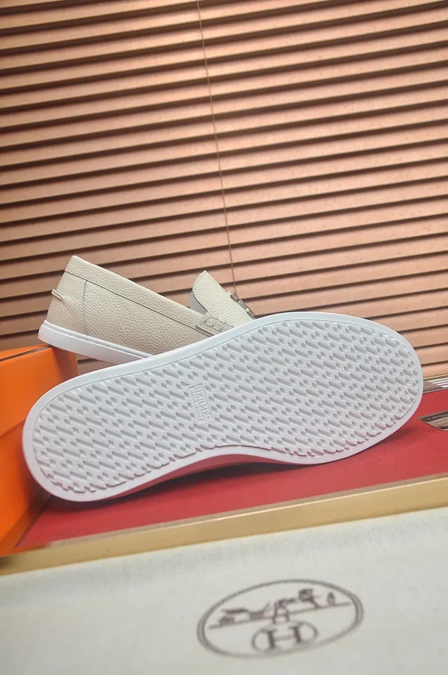 Hermès H Loafer Off-White Pebbled Leather Loafers 7