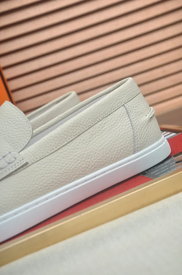 Hermès H Loafer Off-White Pebbled Leather Loafers 9
