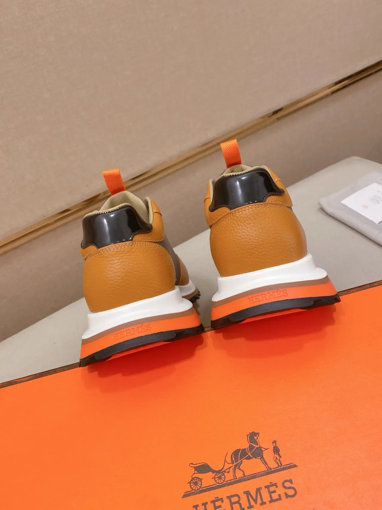 Hermès H-Logo Tan and Orange Lifestyle Sneaker 3