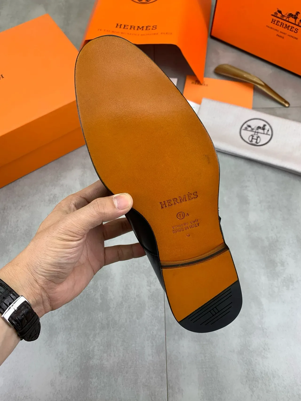 Hermès H Monk Black Polished Leather Monk Shoes 3