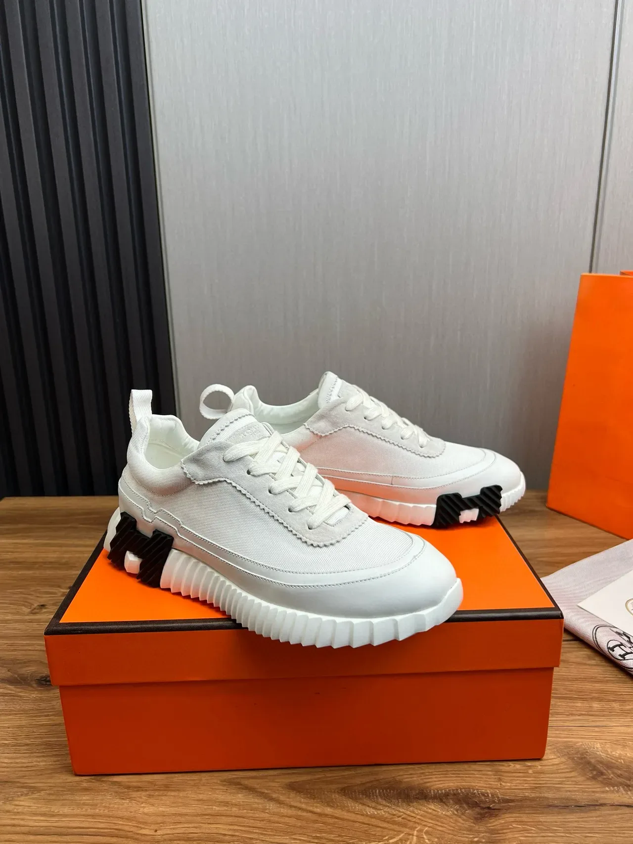 Hermès H-Ride White and Black Lifestyle Sneakers 4