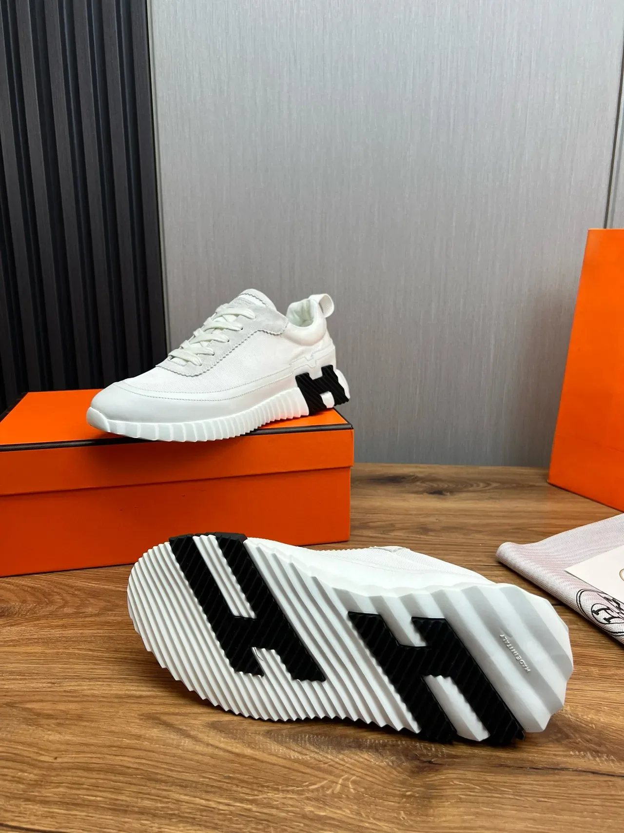 Hermès H-Ride White and Black Lifestyle Sneakers 9