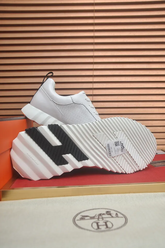 Hermès H-Ride White Perforated Leather Lifestyle Sneakers 3