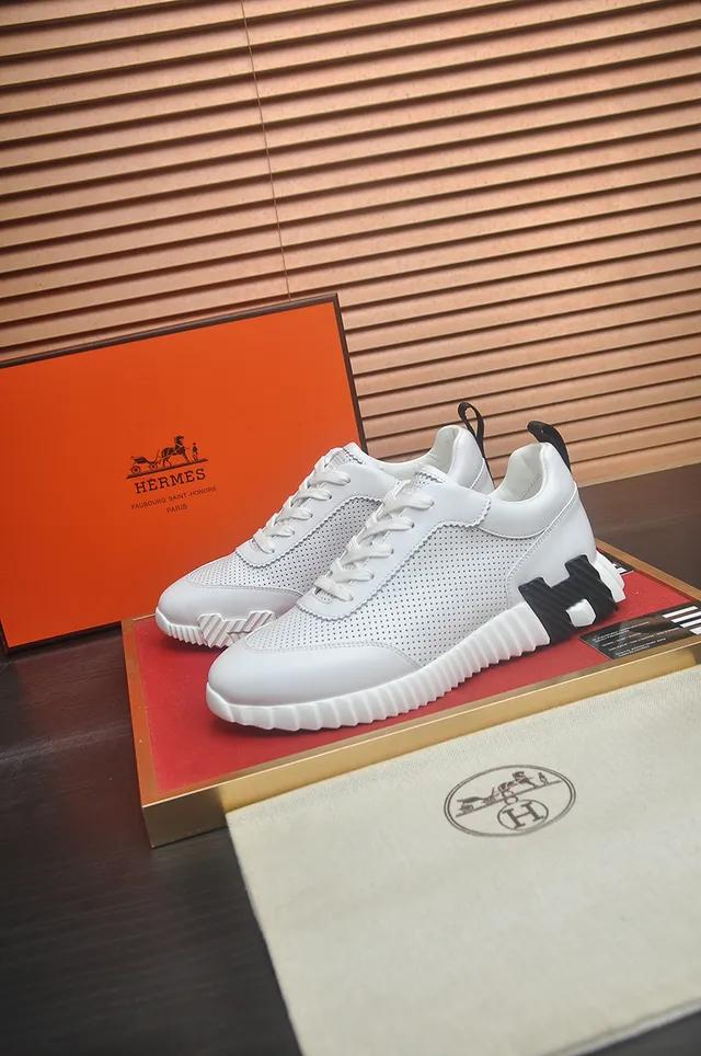 Hermès H-Ride White Perforated Leather Lifestyle Sneakers 4