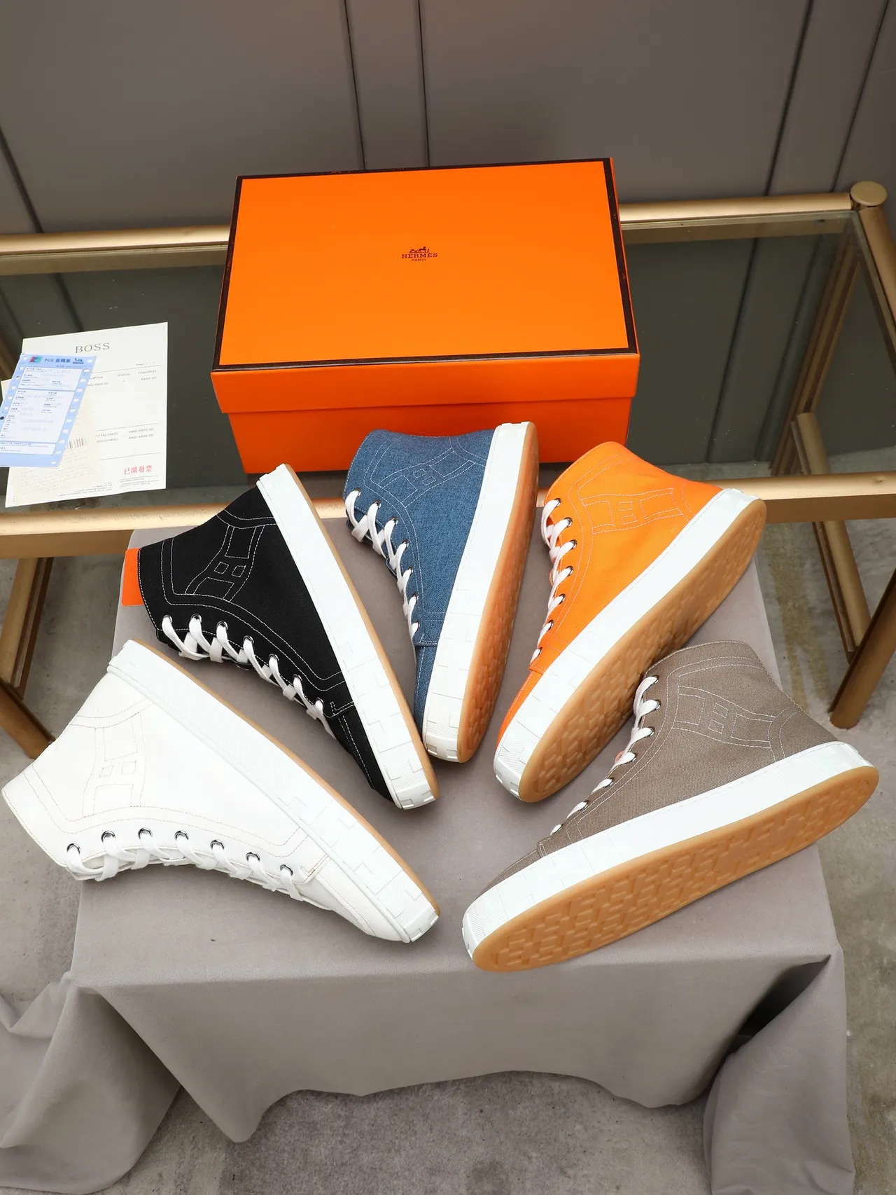 Hermès H Sneaker Blue White Denim Upper High-Top Lifestyle Sneakers 2
