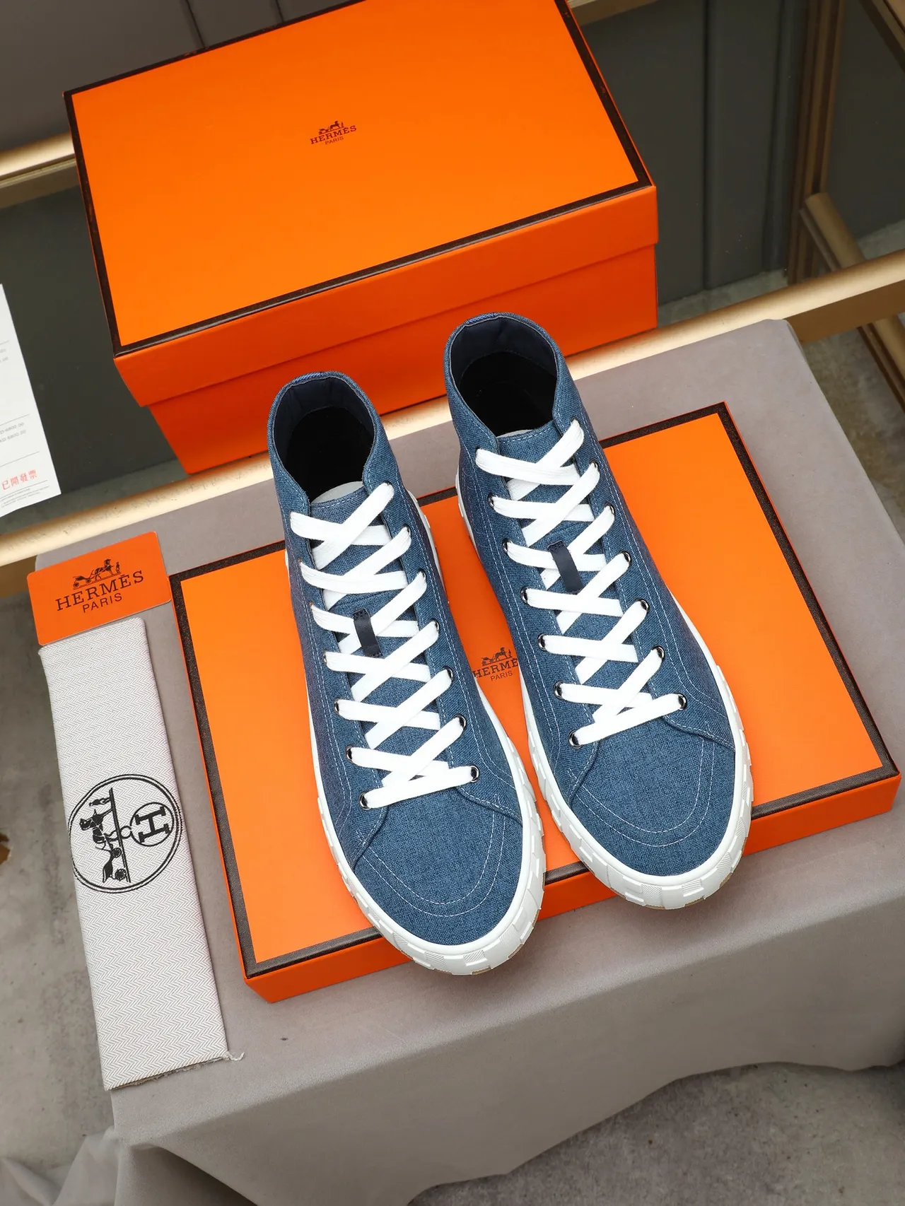 Hermès H Sneaker Blue White Denim Upper High-Top Lifestyle Sneakers 3
