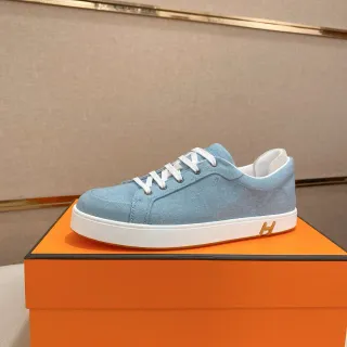 Hermès H Sneaker tênis lifestyle de lona azul claro