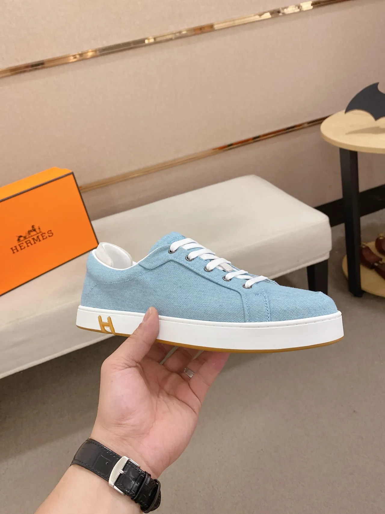 Hermès H Sneaker Light Blue Canvas Lifestyle Sneakers 4