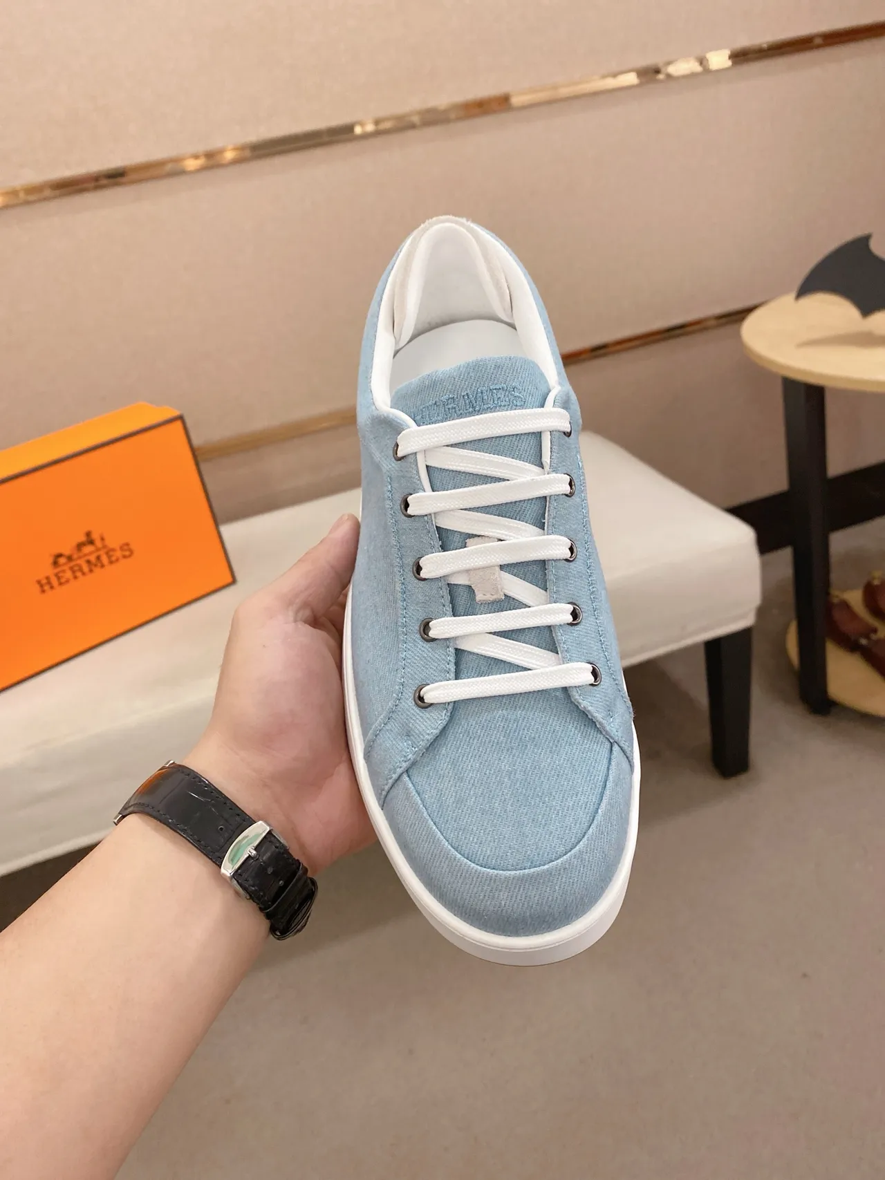 Hermès H Sneaker Light Blue Canvas Lifestyle Sneakers 5