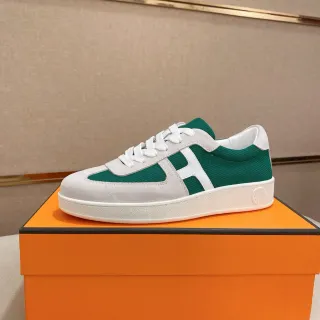 Hermès H-Sneaker White and Emerald Green Lifestyle Sneakers
